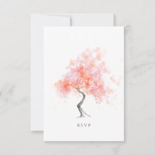 Minimal Modern Light Pink Watercolor Tree RSVP Card