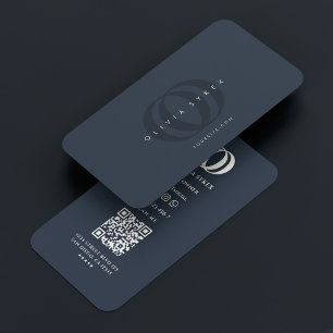 Minimal Modern Logo O Dark Blue Charcoal Business Card