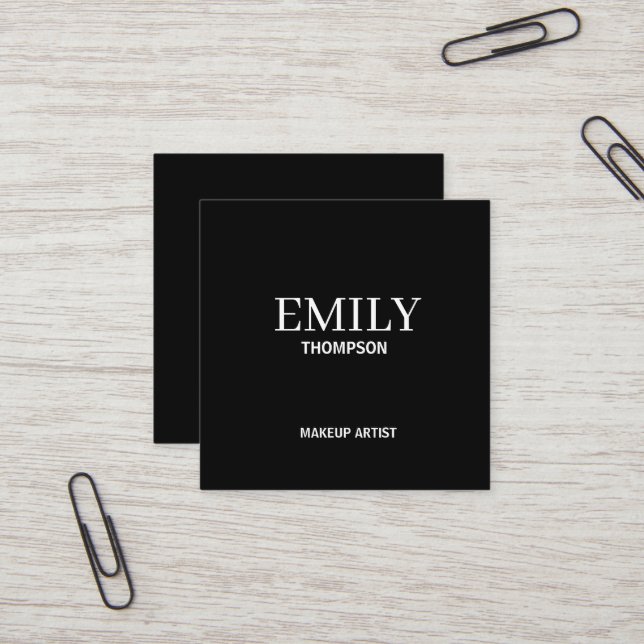 Minimal Modern Makeup Artist Black White  Square Business Card (Front/Back In Situ)
