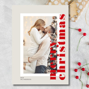 Minimal Modern Merry Christmas Script Photo Holiday Card