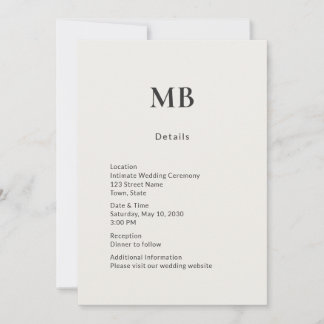 Minimal Modern Micro Wedding Details Card