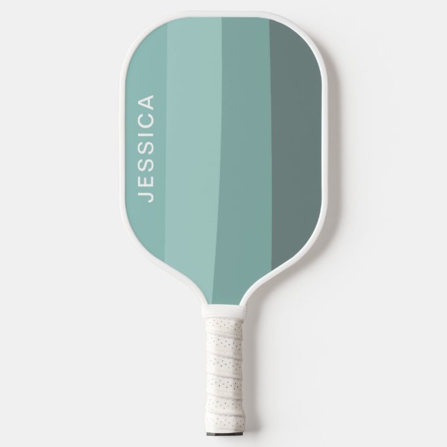 Minimal Modern Mint Green Turquoise Retro Stripes Pickleball Paddle (Front)