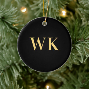 Minimal Modern Monogram Black Gold Ceramic Tree Decoration