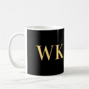 Minimal Modern Monogram Black Gold Coffee Mug