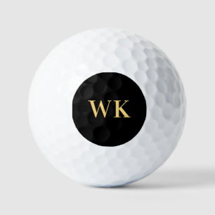 Minimal Modern Monogram Black Gold Golf Balls