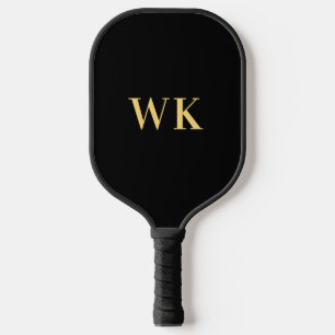 Minimal Modern Monogram Black Gold Pickleball Paddle