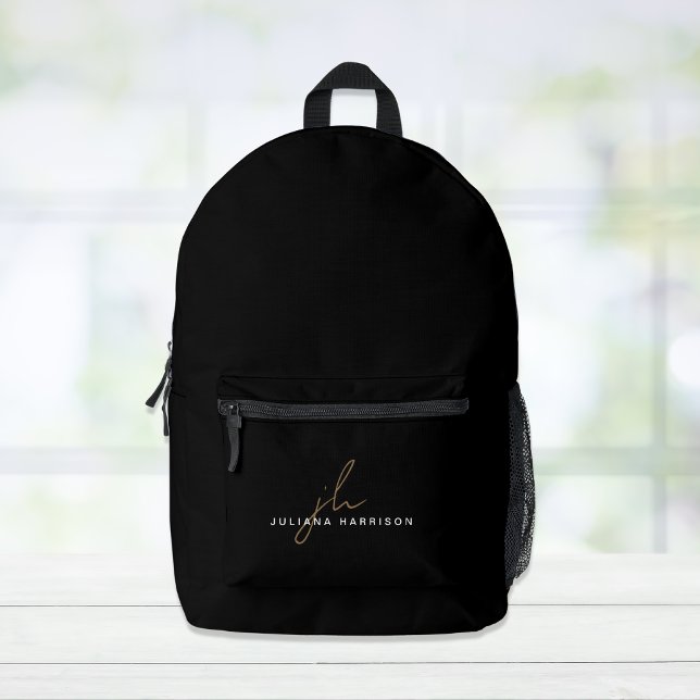 Minimal Modern Monogram Black Printed Backpack (Creator Uploaded)