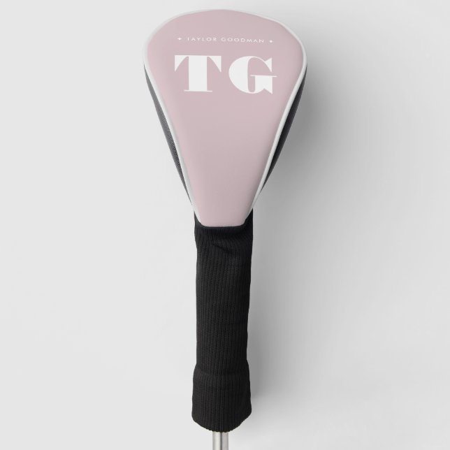 Minimal Modern Monogram Blush Pink Name Stars Golf Head Cover (Front)