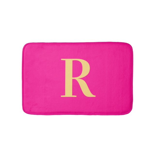 Minimal Modern Monogram Hot Pink Bath Mat (Front)