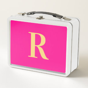 Minimal Modern Monogram Hot Pink Metal Lunch Box