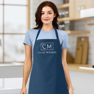 Minimal Modern Monogram Name Classic Blue Apron