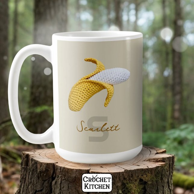 Minimal Modern Monogram Name Crochet Banana Coffee Mug (Creator Uploaded)