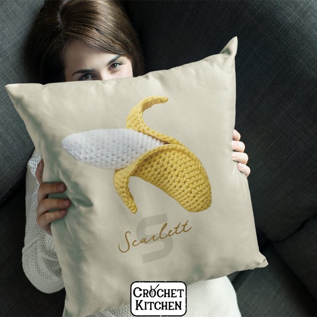 Minimal Modern Monogram Name Crochet Banana Cushion (Creator Uploaded)