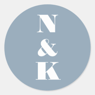 Minimal Modern Monogram Soft Blue Elegant Wedding Classic Round Sticker