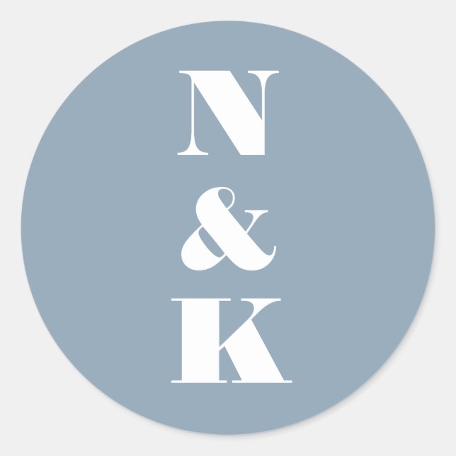 Minimal Modern Monogram Soft Blue Elegant Wedding Classic Round Sticker (Front)
