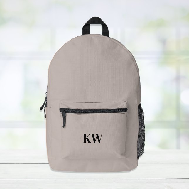 Minimal Modern Monogram Taupe Printed Backpack (Creator Uploaded)