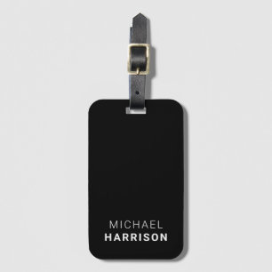 Minimal Modern Monogrammed Black Luggage Tag