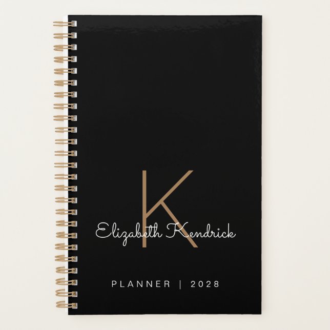 Minimal Modern Monogrammed Black Planner (Front)