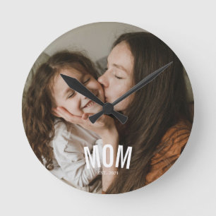 Minimal Modern Mum Established Photo White Round Clock