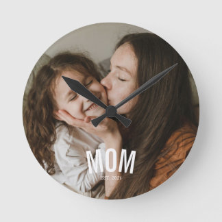 Minimal Modern Mum Established Photo White Round Clock