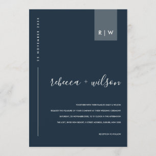 MINIMAL MODERN NAVY BLUE GREY TYPOGRAPHY WEDDING INVITATION