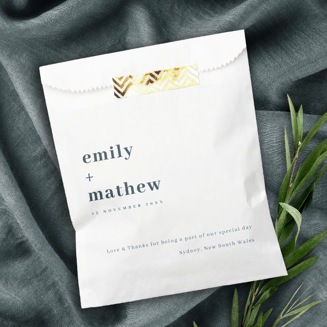 Minimal Modern Navy Grey Blue Typography Wedding Favour Bags (Creator Uploaded)