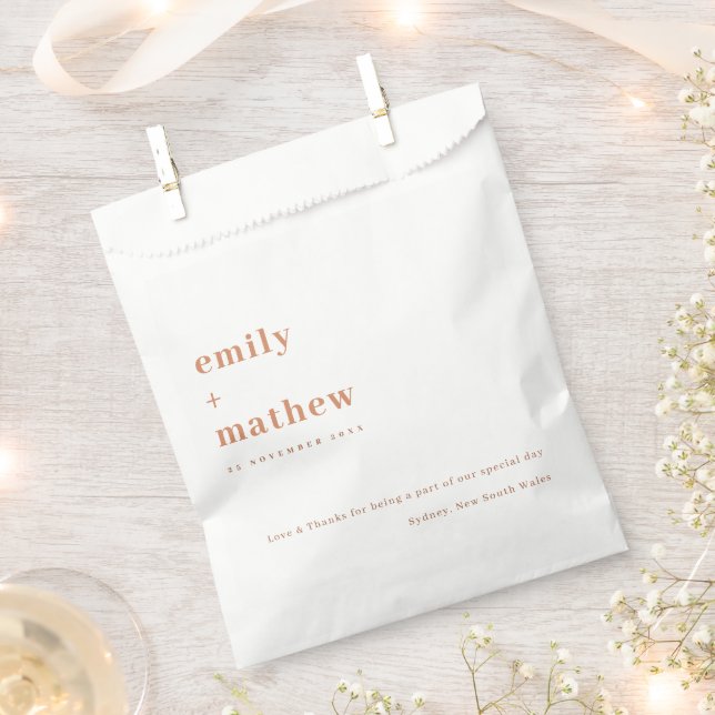 Minimal Modern Navy Rust Orange Typography Wedding Favour Bags (Clipped)