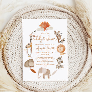 Minimal Modern Neutral Safari Animal Baby Shower Invitation