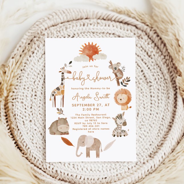 Minimal Modern Neutral Safari Animal Baby Shower Invitation (Creator Uploaded)