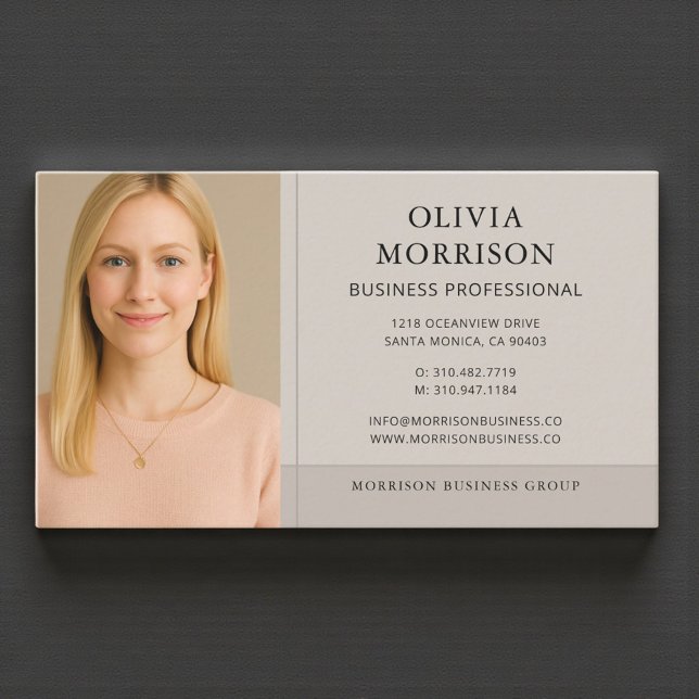 Minimal Modern Neutral Taupe Photo Business Card (Creator Uploaded)