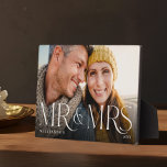 Minimal & Modern Newlyweds Mr & Mrs Couple Photo Plaque<br><div class="desc">Minimal and modern couple's photo Mr. & Mrs. photo plaque. Simple and modern design with a full photo design. Customise with your special photo,  year,  and name. "Mr & Mrs" photo overlay in an elegant typography. Perfect keepsake plaque for couples celebrating their marriage as Mr and Mrs.</div>