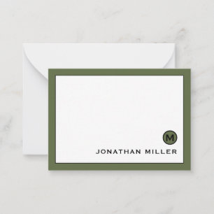 Minimal Modern Olive Green Monogram Card