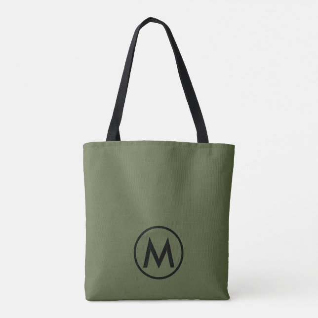 Minimal Modern Olive Green Monogram Tote Bag (Back)