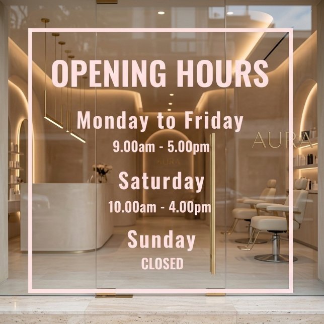 Minimal Modern Opening Hours Pink Window Cling   (Creator Uploaded)