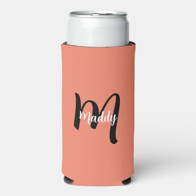 Minimal Modern Orange Monogram Name + Initial Seltzer Can Cooler (Seltzer Front)