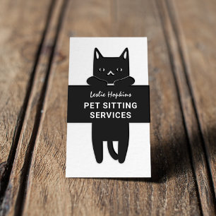 Minimal Modern Pet Sitting Services Black Cat Business Card