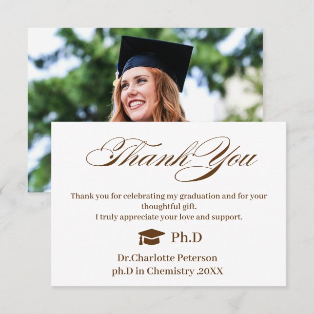 Minimal Modern PhD Graduation Thank You Card (Front/Back)