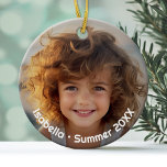 Minimal Modern Photo - Retro Text - Personal Ceramic Tree Decoration<br><div class="desc">A simple, minimal photo with text around the edge. This makes a great gift for a family member such as Grandma. The photo includes a darkened border so that the text will show on any photo. If you believe that makes your photo too dark, simple go to the advanced design...</div>