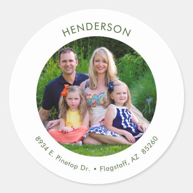 Minimal Modern Photo Return Address Classic Round Sticker (Front)