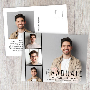 Minimal Modern Photo Strip Graduation Announcement Postcard