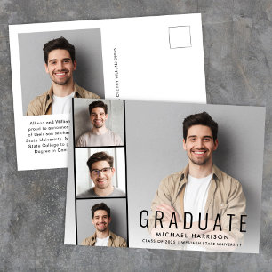 Minimal Modern Photo Strip Graduation Announcement Postcard