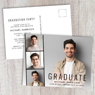 Minimal Modern Photo Strip Graduation Party Invitation Postcard
