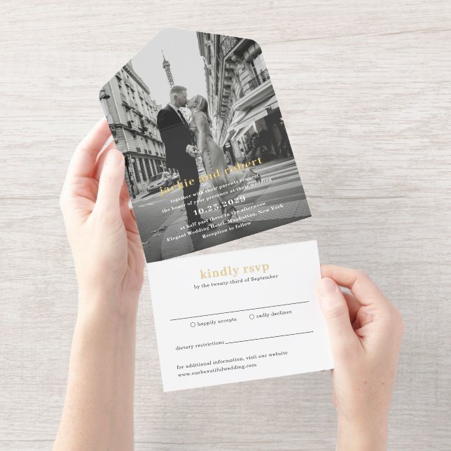 Minimal Modern Photo Wedding All In One Invitation (Tearaway)