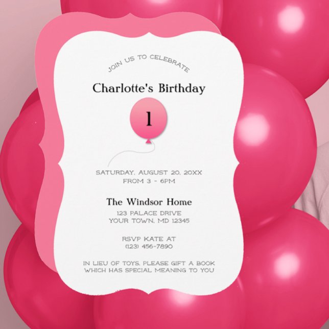Minimal Modern Pink Balloon Any Number Birthday Invitation (Creator Uploaded)