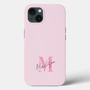 Minimal Modern Pink Initial Monogram iPhone 13 Case