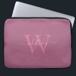 Minimal Modern Pink Monogram Name & Initial Laptop Sleeve<br><div class="desc">A pink monogram design with a minimal,  modern cursive monogram.</div>