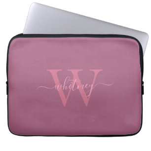 Minimal Modern Pink Monogram Name & Initial Laptop Sleeve