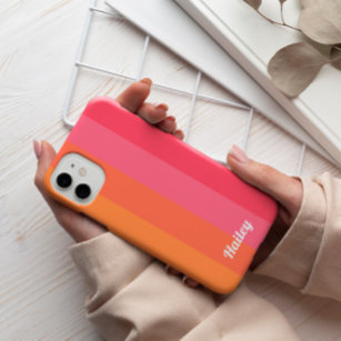 Minimal Modern Pink Orange Stripes Personalised Case-Mate iPhone Case