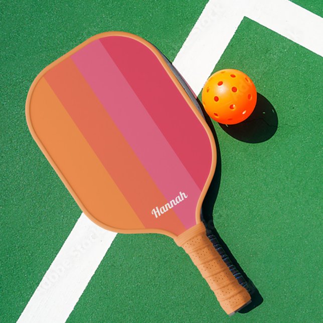 Minimal Modern Pink & Orange Stripes Personalised Pickleball Paddle (Creator Uploaded)