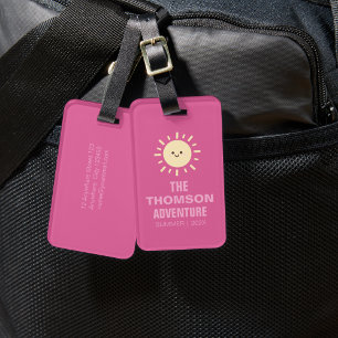 Minimal Modern Pink Summer Family Adventure  Luggage Tag